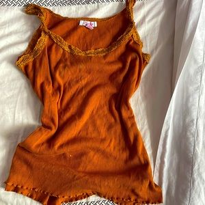 orange tank top with lace detail